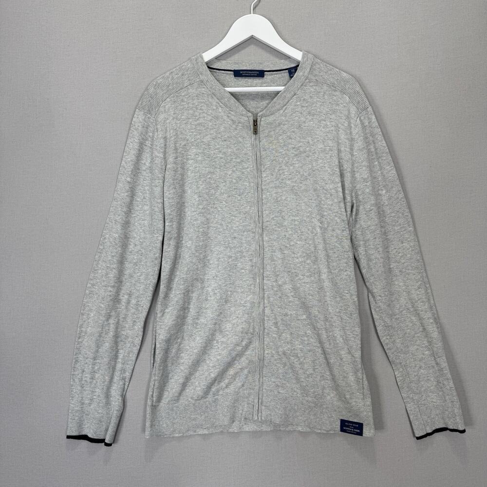 Scotch & Soda Full Zip Sweater Mens XL Gray Cotton Wool Knit Cardigan Minimalist